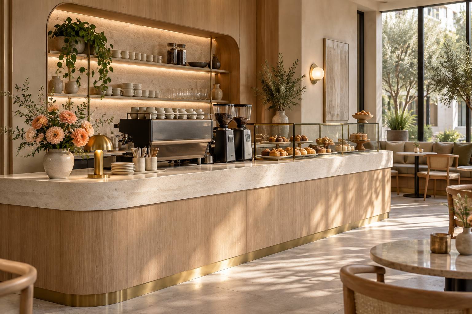 Light-filled café counter